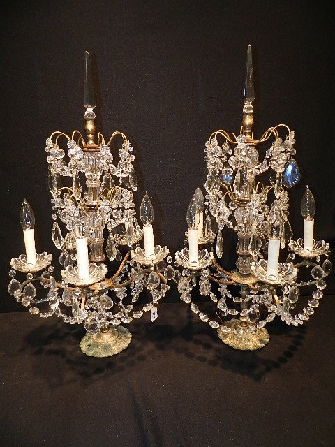 5 Light Lamp w/ Prisms & Brass: 5 Light Lamp w/ Prisms & Brass