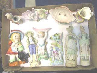 Lot of 10 Japanese Figurines.: Items are 3-3/4" Occupied Japan character mug - no chips or cracks. 5" bisque Occupied Japan cherub & shell planter - no chips or cracks. 4-3/4" Andrea Japan lady & shell figurine - no chips or