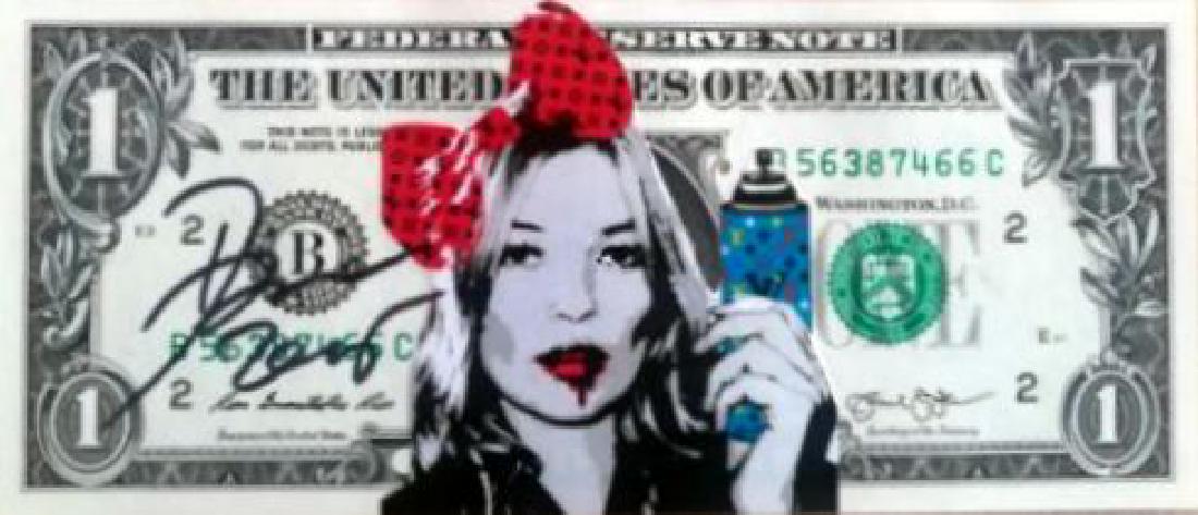 DEATH NYC billet 1$ Original signed Street Art graffiti (1 of 2)