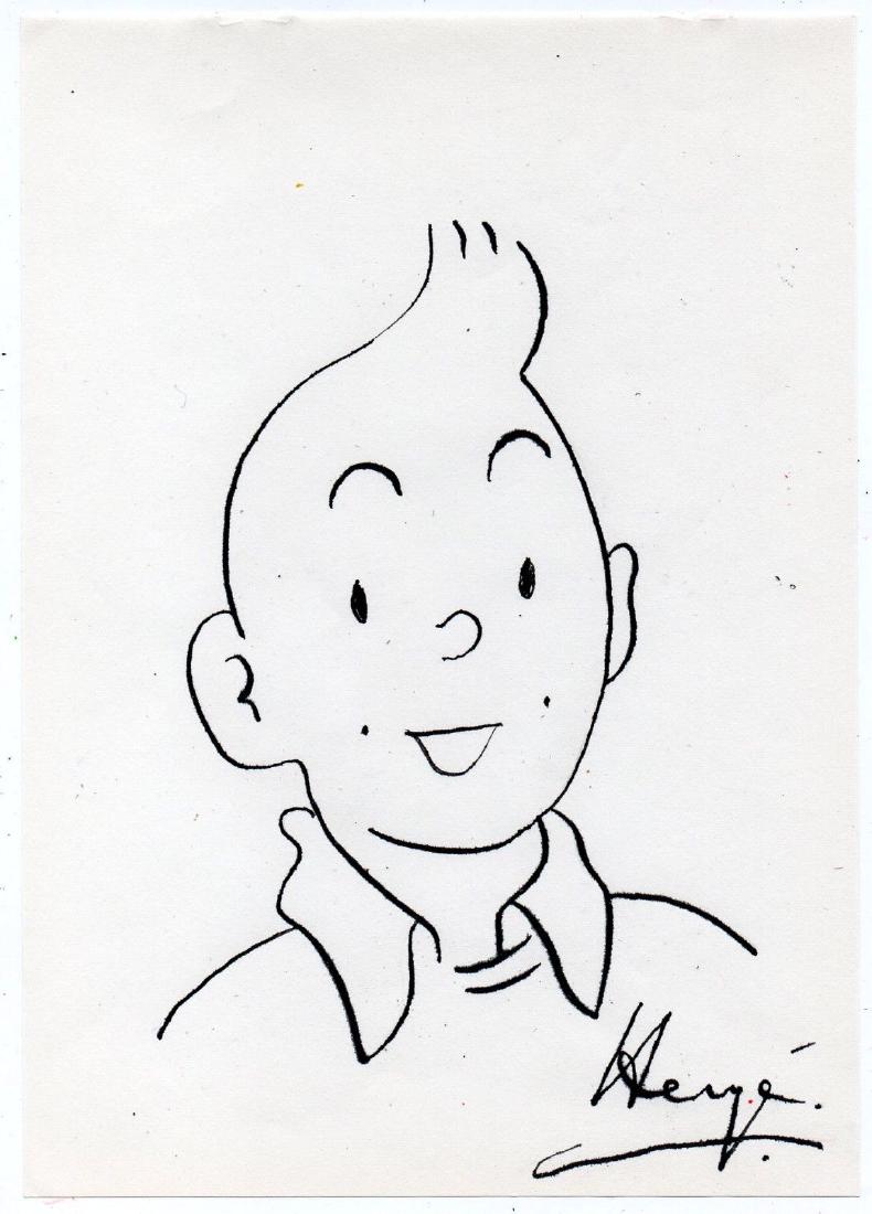 Herge, Ink Drawing: Ink Drawing attributed to Herge "In Papel Viejo Tin Tin Drawing on Old Paper Tin Tin Drawing on Old Paper. cm.24 X 17 aprox.