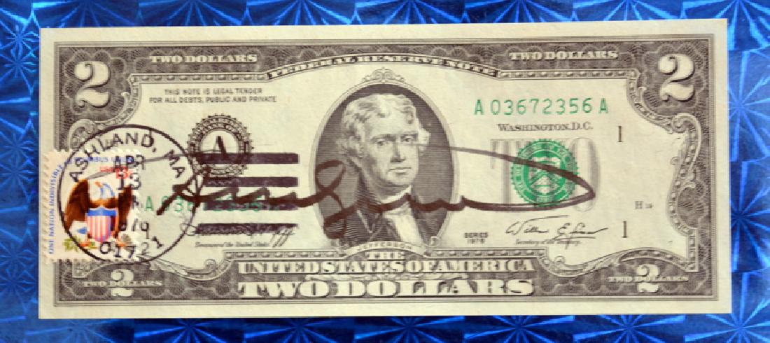 Andy Warhol two dollar bill signed: Author: Andy Warhol. Title: two-dollar bill - two dollars. Date: April 1976. Dimensions: typical of the banknote. Signed on the front .In excellent general condition.