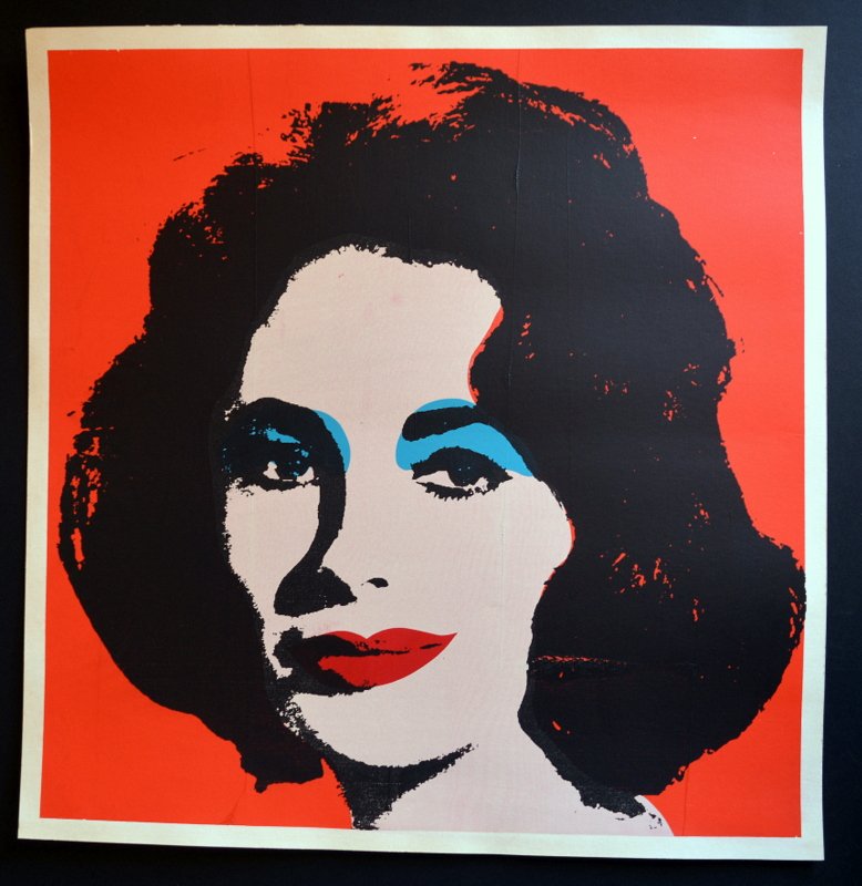 Andy Warhol Liz Taylor screen print Vintage: Silkscreen Liz Taylor, small spots of water on the back. An old print on heavy paper, size: 57 x 59 cm