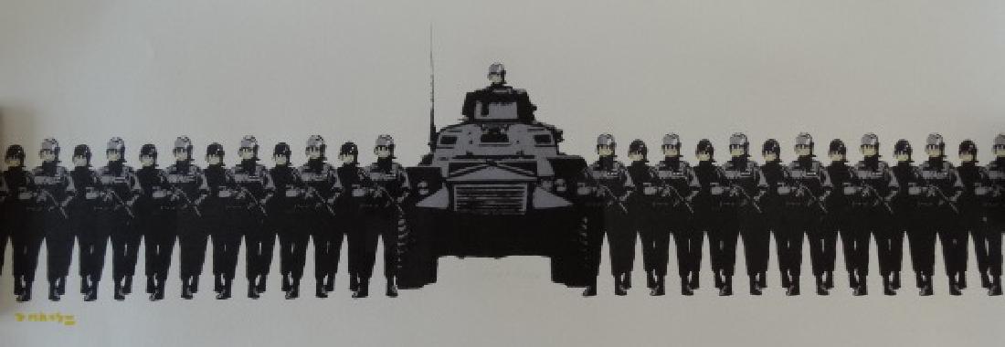BANKSY, Lithography: Author: Banksy. Lithography. Date: 2012. Provenance: private collection. Circulation: of 600 pieces. Dimensions: approximately 74.5 x 28.5 cm, irregular edges. Other: print on Arches France watermark 