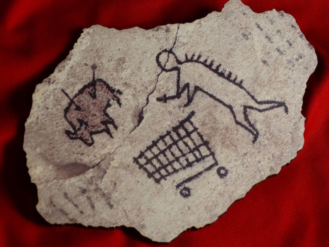 Banksy – wood- Prehistoric shopping (1 of 9)
