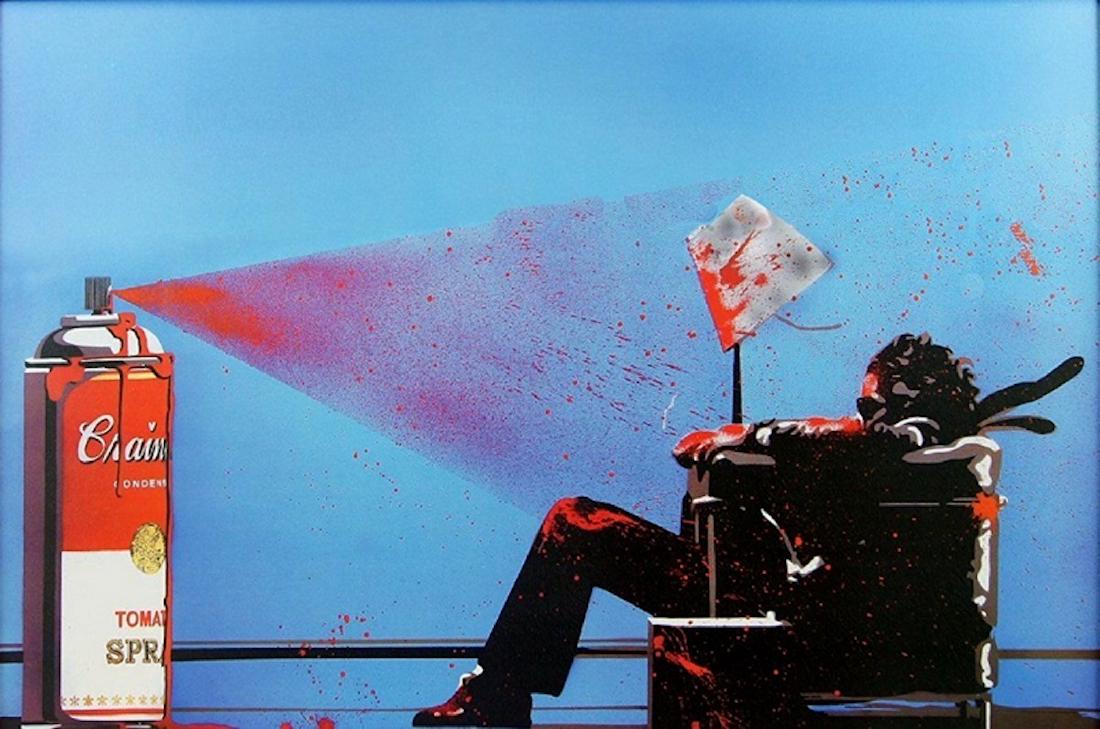 MR BRAINWASH TOMATO SPRAY POSTER: Mr. Brainwash Tomato Spray poster/print. It is new, rolled and factory sealed and measures 36x24 inches.