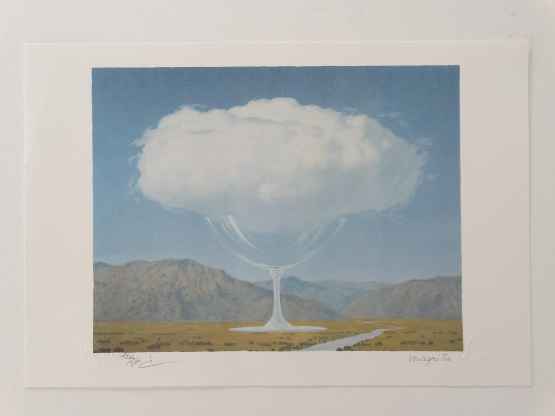 Rene Magritte Composition, COA: Rene Magritte (1898-1967). Lithograph on BFK Rives vellum. Hand signed in pencil by Mr. Charly Herscovici, President of the MAGRITTE Foundation. Numbered / 300 copies, signed in print Lithography made
