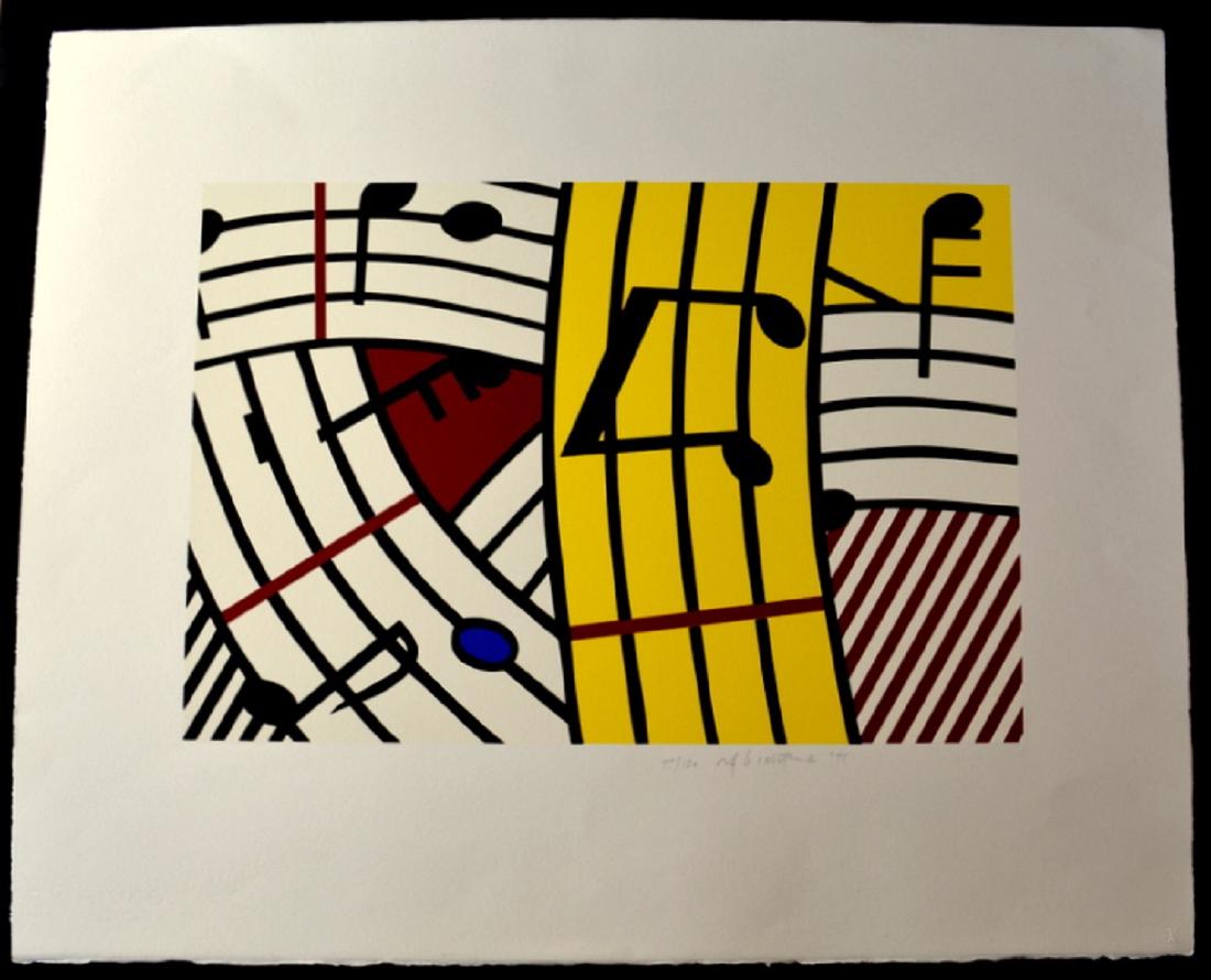 ROY LICHTENSTEIN MUSICAL NOTES SCREENPRINT 1995: LICHTENSTEIN, Roy, (American, 1923-1997): "Composition IV", (Musical Notes), 1995, Screenprint, sight size 17.5" x 22.75", sheet size 22 3/8" x 27 3/8",hand signed lower right, dated '95,hand numbered
