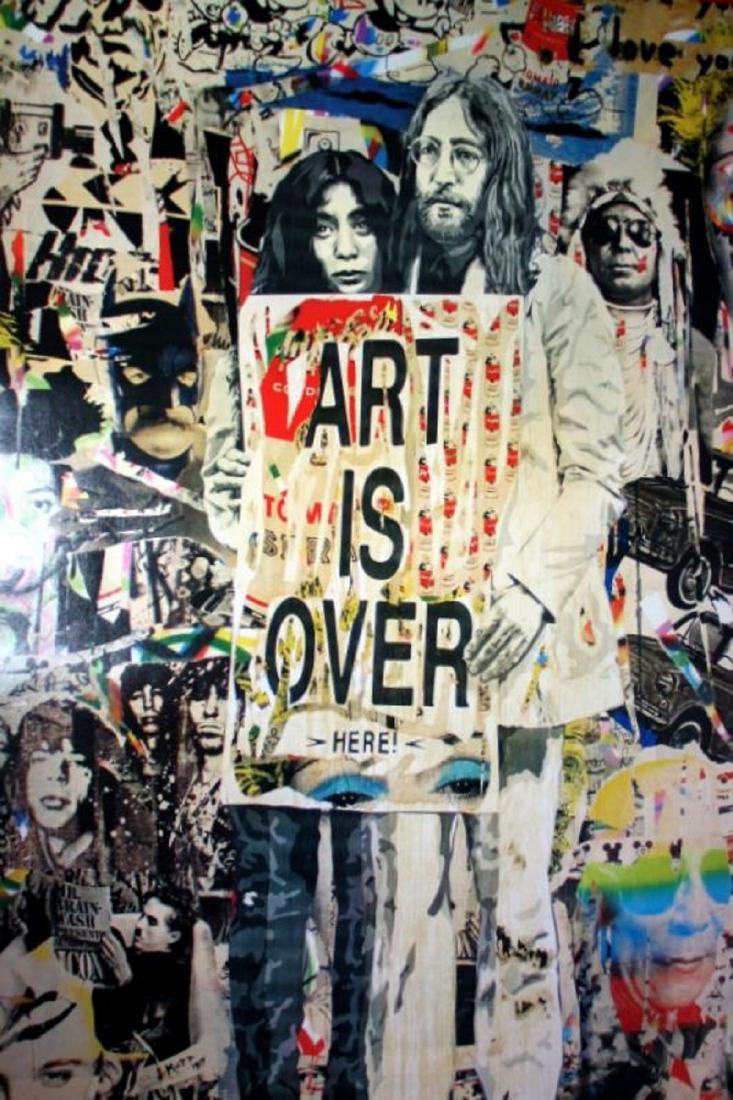 MR BRAINWASH LITHOGRAPH PRINT JOHN LENNON YOKO ONO: Art Is Over - John Lennon Yoko Ono. Artist - Mr Brainwash. Dimensions - 23 x 34.4 inches. Excellent and wonderful. See pictures for details. Signed in printin