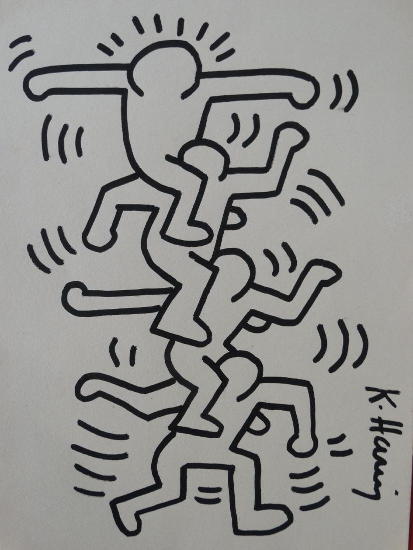 Keith Haring drawing, hand signed: Keith Haring (attributed) "Composition" , hand signed, ca 24x17cm