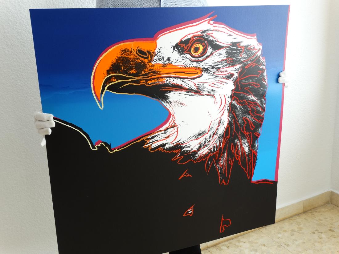 Andy Warhol (American, 1928-1987) Eagle: Andy Warhol (American, 1928-1987) Bald Eagle, from 'Endangered Species'. Color serigraph dated to 1983,Silkscreen in colours, the work is very special, it has relief with diamond dust, printer's proof