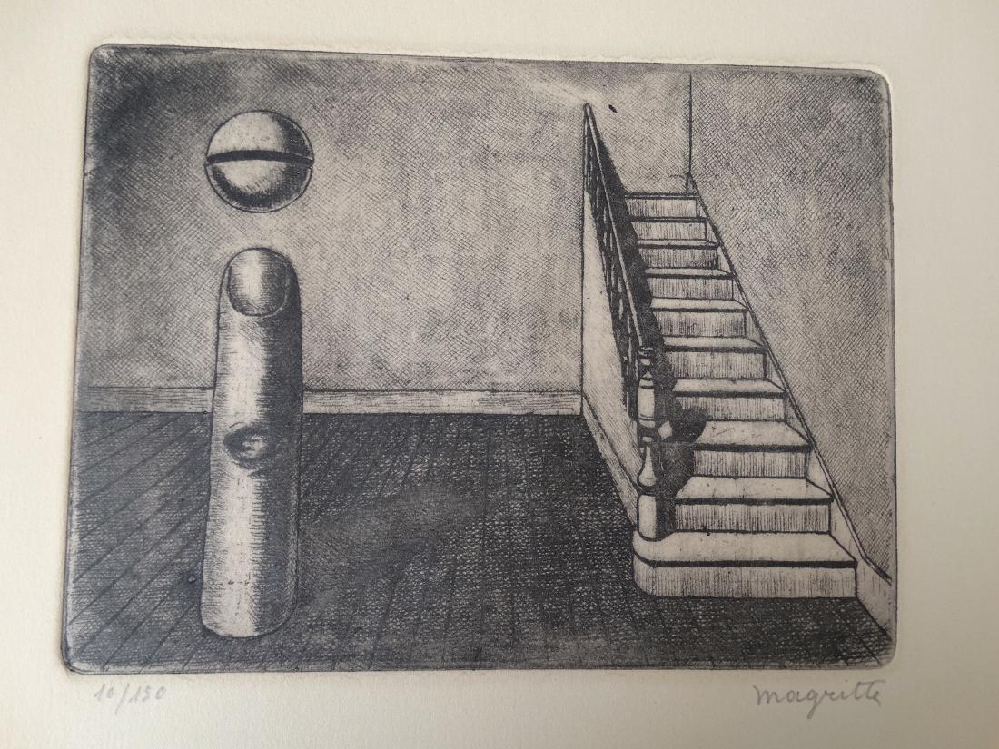 Rene Magritte , gravure, hand signed: Rene Magritte (attributed) â€œcomposition" , hand signed,ca 30,5x24.5cm