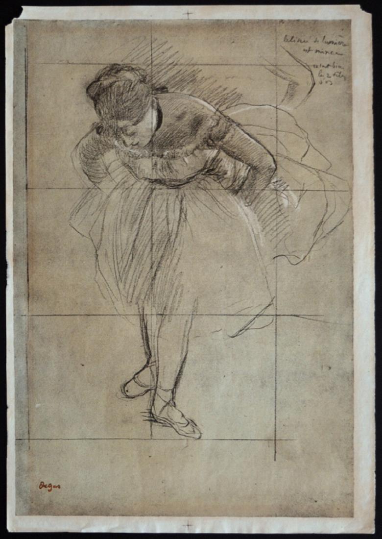 DEGAS Edgar-LITHOGRAPHY-REPEATING WASHER: Edgar Degas (1834-1917) BALLERINA REPLICATING Lithograph on paper. Dimensions 44 cm by 30 cm. Signed in the board. Freckles in the paper. 2 shortages of paper at the top in the margin (see photo).