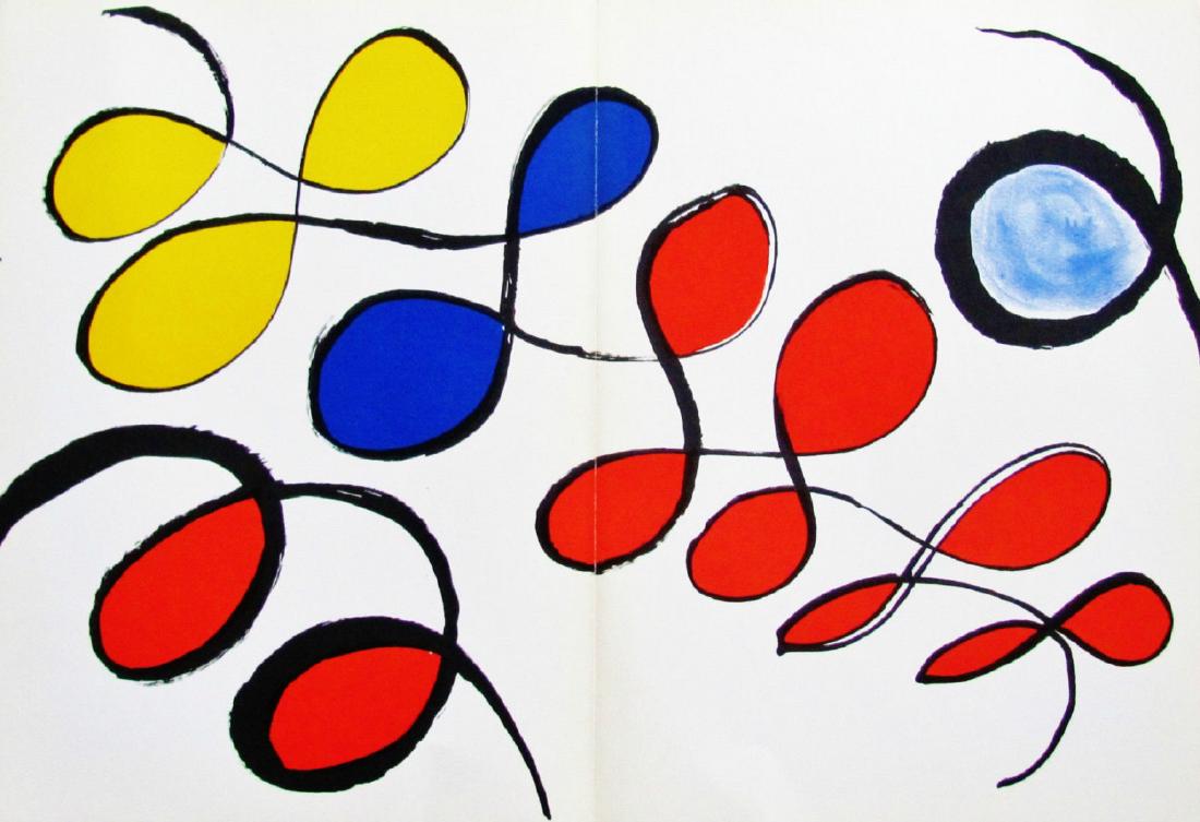 ALEXANDER CALDER -) ORIGINAL LITHOGRAPH: FUNNNN !- an original lithograph from the Derriere Le Miroir Suite 190, February 1971 by Calder. With a sheet size of 22 x 15 with the folio fold in the middle. In excellent condition with the usual t