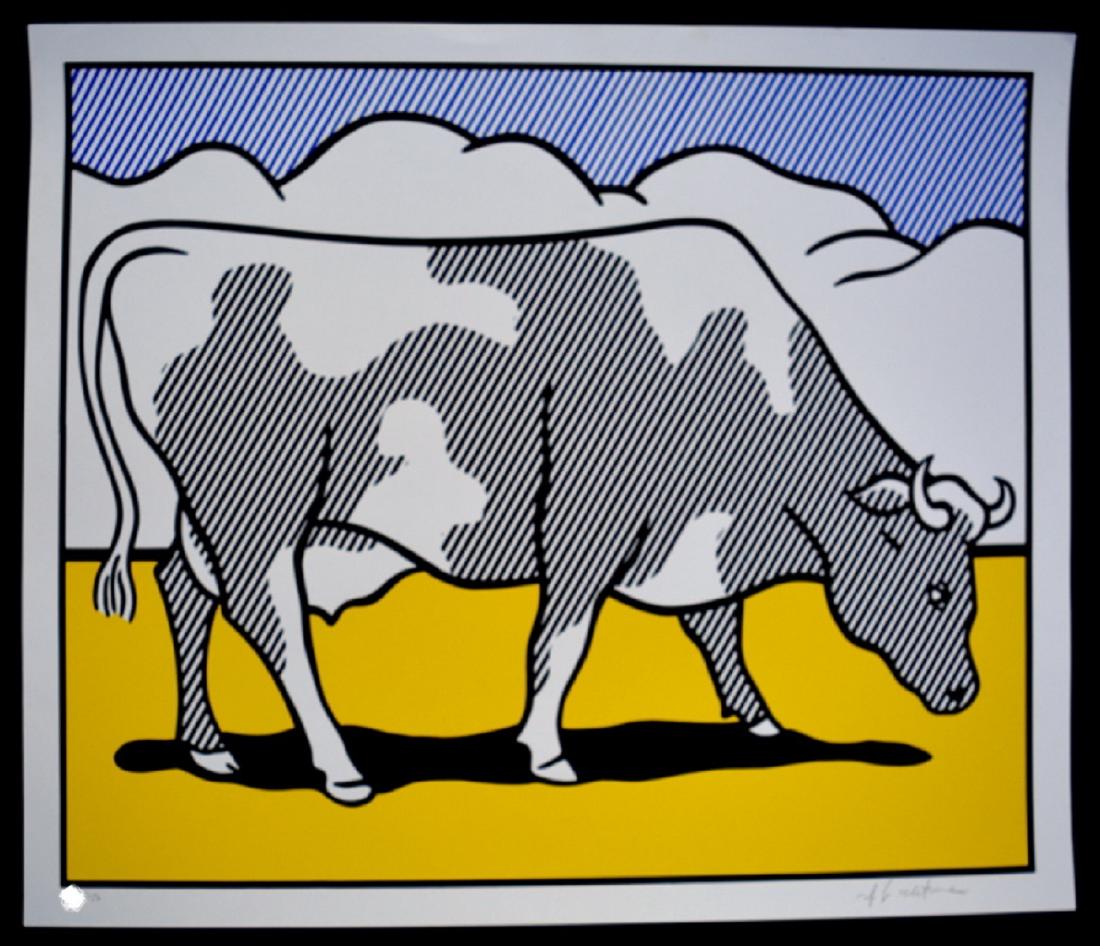 Roy Lichtenstein -Triptych: Cow Going Abstract, signed: Artist Roy LICHTENSTEIN (1923-1997) Title: Cow Going Abstract. Serigraphy (triptyque).Measures 65 cm x 77 cm each.Date of creation 1982.Edition / 150.Hand signed, set of three