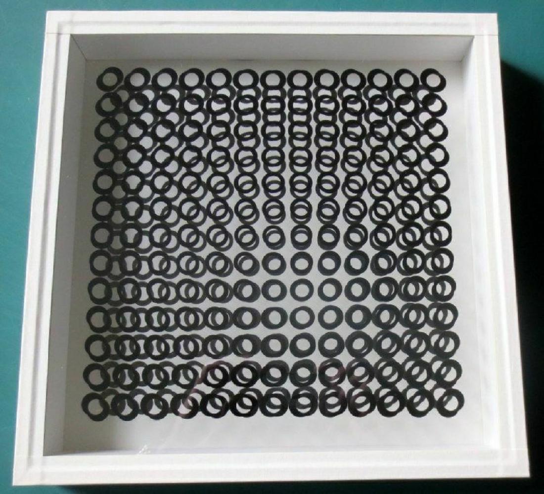 Vasarely Victor - "Circular movements -1973", object: Victor Vasarely. Circular movements - 1973. Multiple in object box .. Serigraph on cardboard. second screenprint on PVC foil. under plexiglass pane. subsequently mounted in wooden box. Case size: 29.5