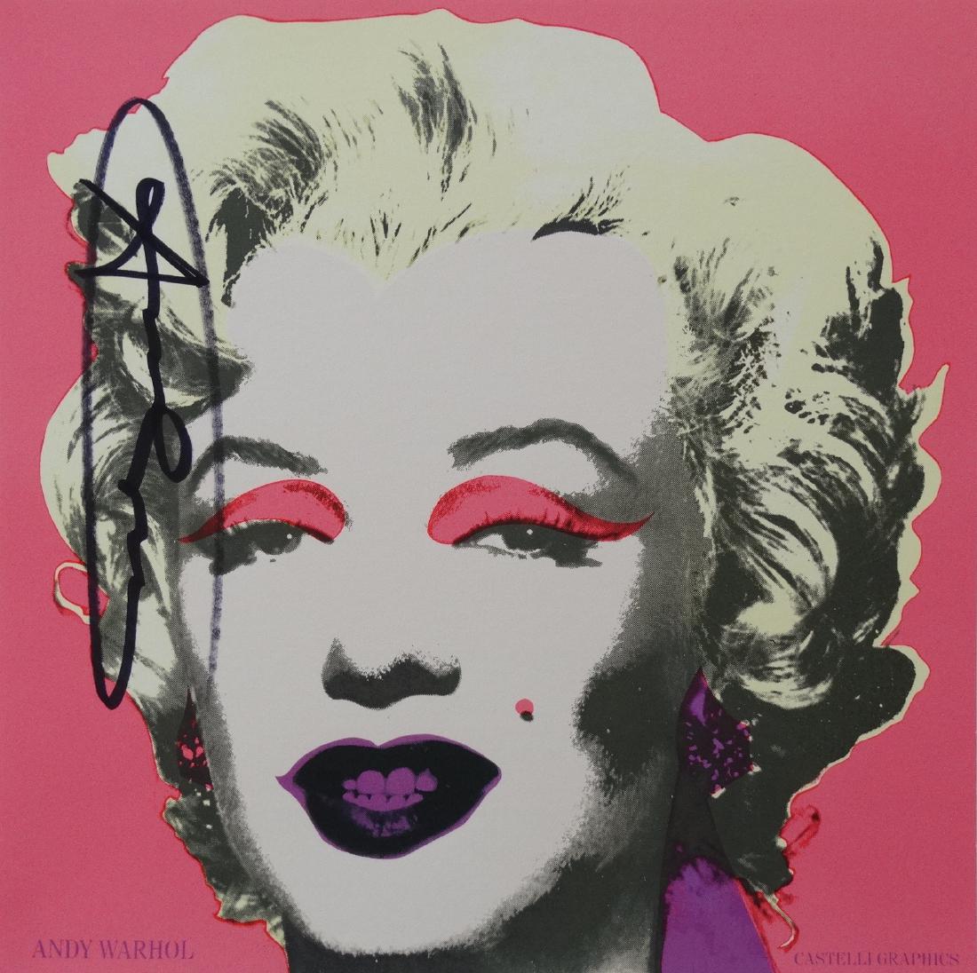 Andy Warhol - Marilyn, hand signed: Andy Warhol , (Announcement) 1981.Hand signed with black marker.Edition of Castelli Graphics, New York, 1981 Technique: Offset lithograph in colours, Marilyn Monroe on wove paper, the full sheet, with
