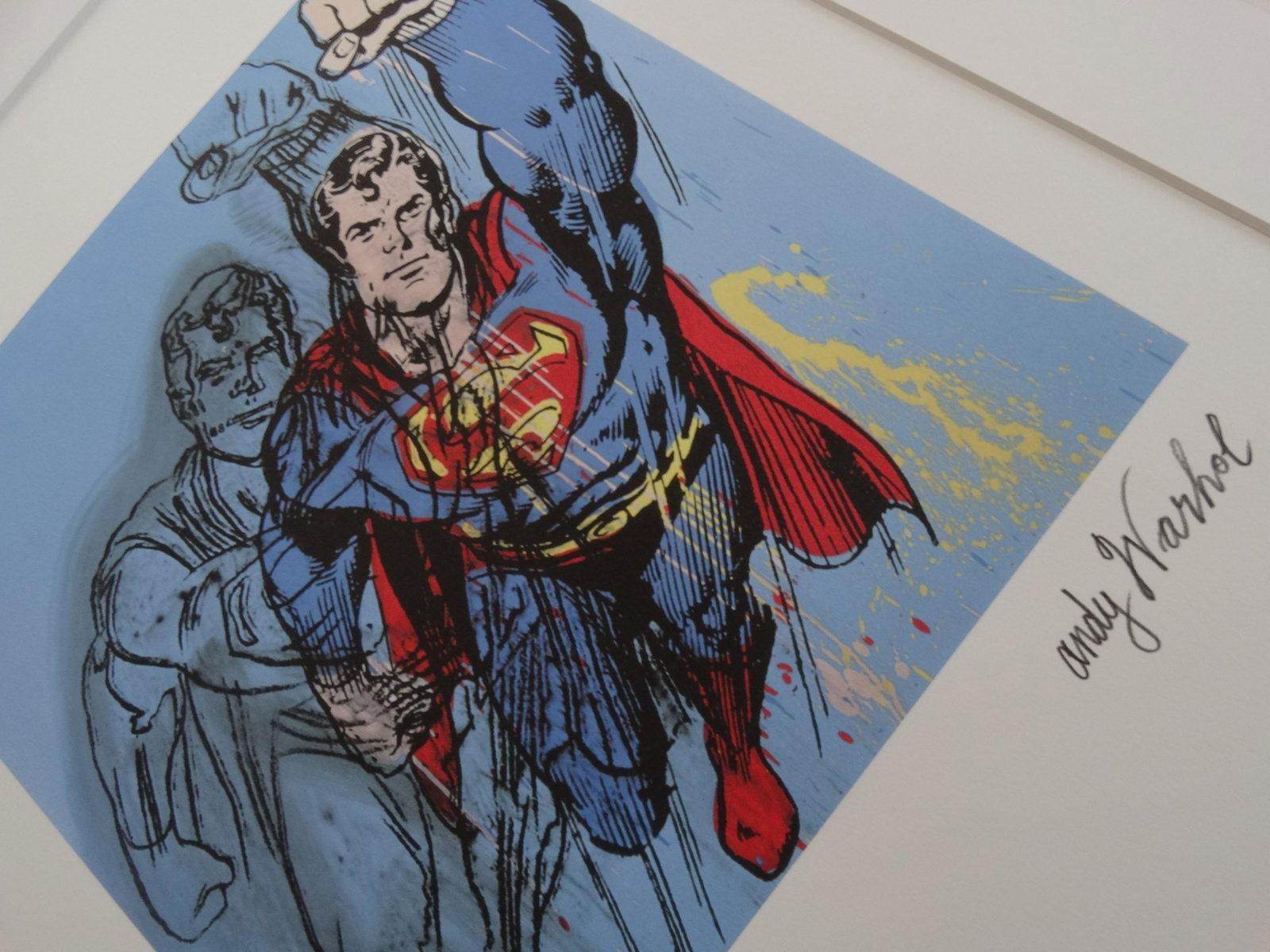 ANDY WARHOL, SUPERMAN, SIGNED, NUMBERED: ANDY WARHOL , HAND NUMBERED,LIMITED PLATE SIGNED GRANO-LITHOGRAPH.FROM :1981/1986.PENCIL NUMBERED ON LEFT SIDE / 40 x 50 cm (19.7 x 15.75 inch),This lithograph was produced and pressed on quality wove