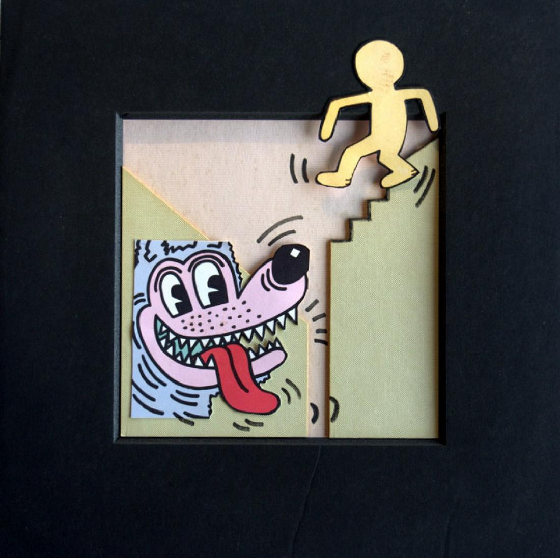 Keith Haring ? old collage. 31,8 x 31,5 x 1 cm.: Keith Haring collage. Mixed media. Carton. Image size: 31,8 x 31,5 x 1 cm.