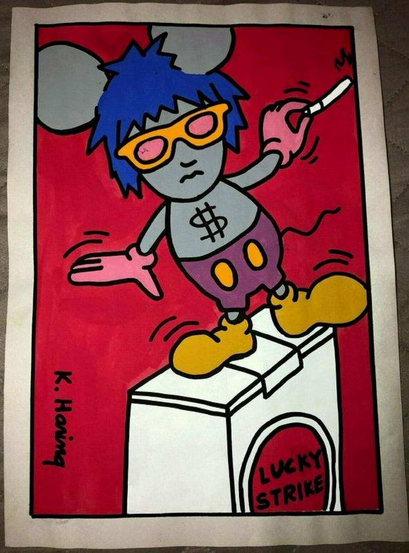 KEITH HARING WATERLOCOLOR PAPER DRAWING SIGNED: KEITH HARING ATRIBUIDO ,DRAWING OF WATERLOCOLOR ON PAPER, SIGNED SIZE : 21 cm x29.5 cm. Framed