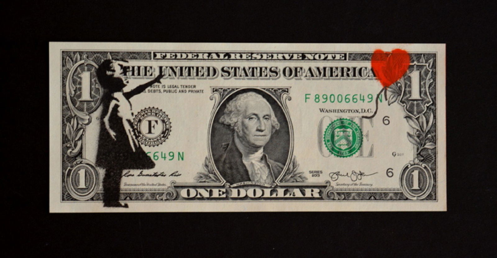 Banksy Balloon Girl Dollar Note Dismaland Park: BANKSY BALLOON GIRL DOLLAR NOTE DISMALAND MINT HAND STENCIL SPRAY PAINT ORIGINAL WITH C.O.A