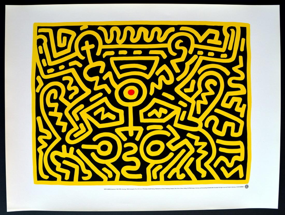 Keith Haring, Growing 4, 80 x 60 cm, Exhibition Poster: Keith Haring, Growing 4, exhibition poster 1988 poster. Graphic by Keith Haring. Exhibition graphic-1988. Condition: New. Period: 1980s. Title: Growing 4. Description: Original print. Size: 80 x 60 cm