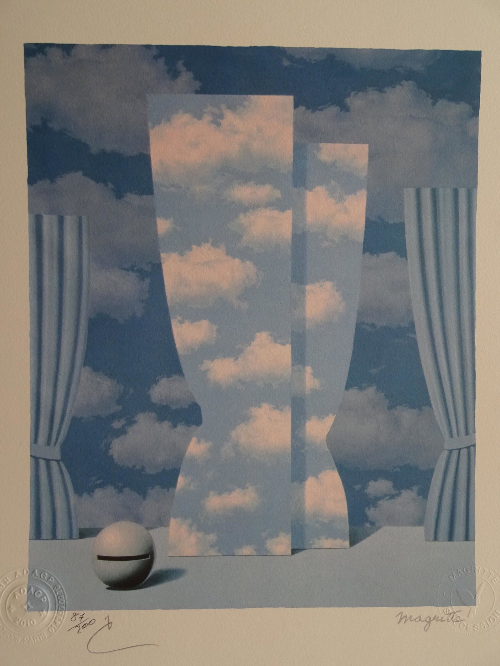 Rene Magritte Composition, COA: Rene Magritte (1898-1967). Lithograph on BFK Rives vellum. Hand signed in pencil by Mr. Charly Herscovici, President of the MAGRITTE Foundation. Numbered / 300 copies, signed in print Lithography made