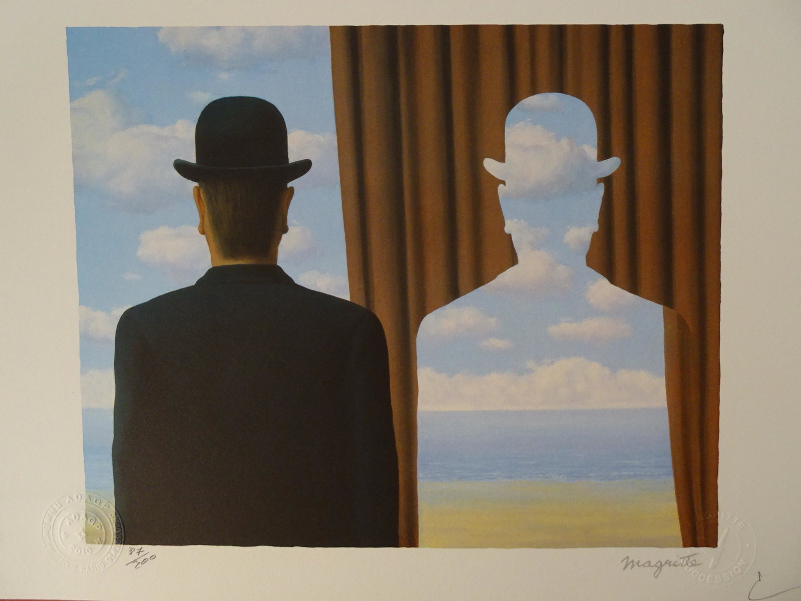 Rene Magritte Composition, COA: Rene Magritte (1898-1967). Lithograph on BFK Rives vellum. Hand signed in pencil by Mr. Charly Herscovici, President of the MAGRITTE Foundation. Numbered / 300 copies, signed in print Lithography made