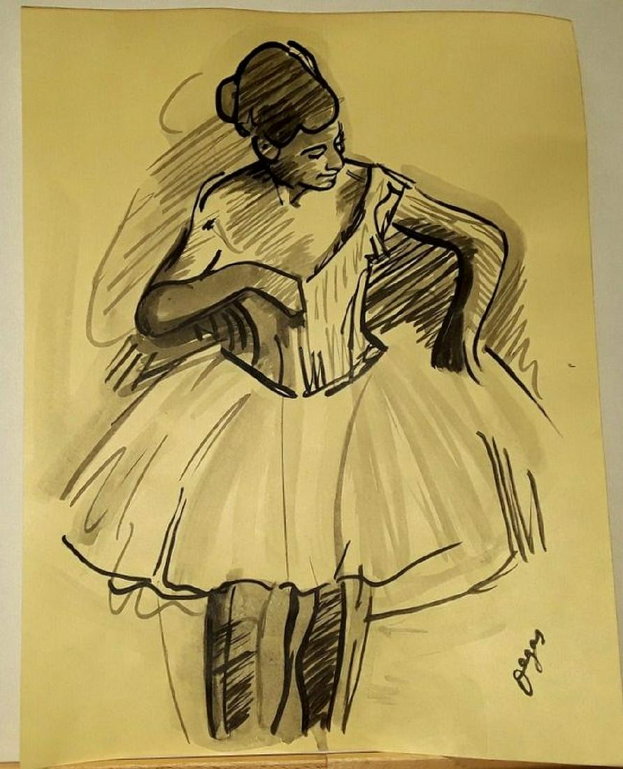 Edgar Degas - INK Drawing: Artist: Edgar Degas. MEDIUM: Ink on Paper. SIZE: 8 x 11 inches. Provenance: Ink Line Drawing â€œafter" Edgar Degas. Acquired from an estate sale. NOT a Print or a Lithograph! Drawn by hand - you c