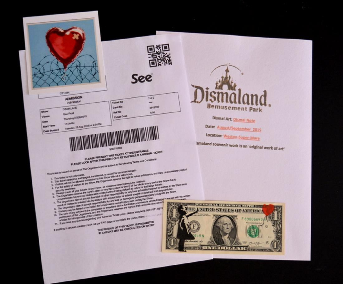 Banksy Balloon Girl Dollar Note Dismaland Park: BANKSY BALLOON GIRL DOLLAR NOTE DISMALAND MINT HAND STENCIL SPRAY PAINT ORIGINAL WITH C.O.A