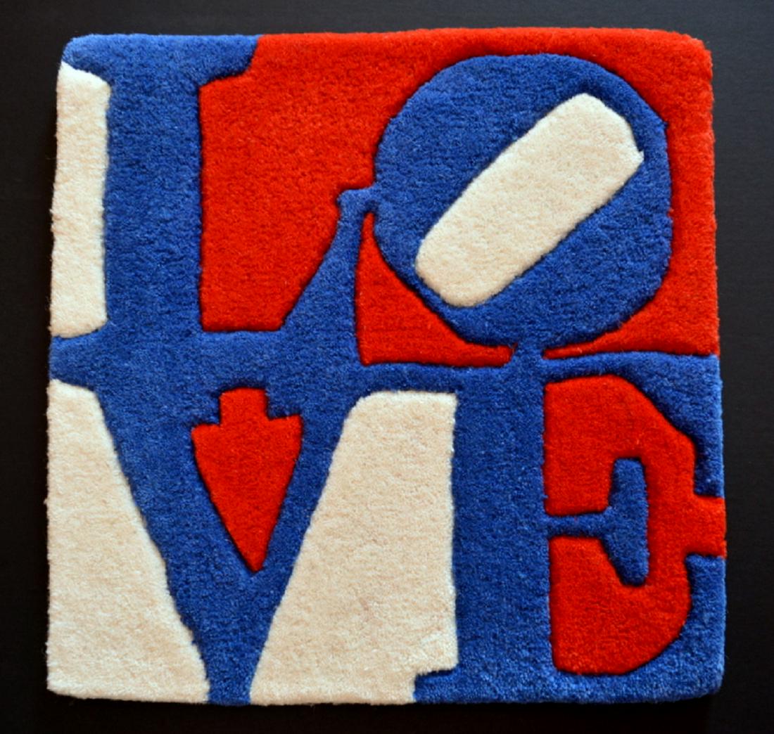 Robert Indiana - Slovakian LOVE: Robert Indiana - Slovakian LOVE. Multiple from wool - hand tufted - numbered, verso numbered with certificate. Printed on the certificate. - 2006. Robert Indiana. 13.09.1928 New Castle. Slovakian LOVE