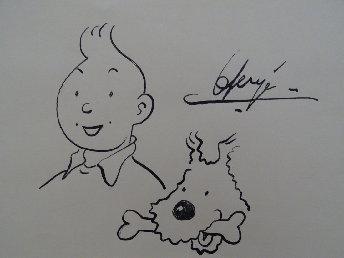 HERGE' LITTLE DRAWING ON OLD PAPER DESSIN: HERGE' ATTRIBUTED.DRAWING ON OLD PAPER.cm.27x17cm