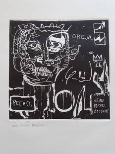 JEAN-MICHEL BASQUIAT: Jean-Michel Basquiat, gravure, pencil hand signed Jean-Michel Basquiat, paper size:ca 57x38cm, Rives paper.