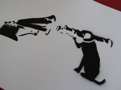 Banksy, spray graffiti art: Banksy, Dismaland, spray graffiti art, canvas, 29x21 cm