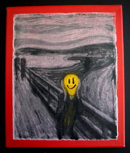 Ryca, acid smiley the scream hand signed limited: UK Street art graffiti artist ryca - acid smiley the scream hand signed limited edition 10 . This canvas is 30 cm x 25 cm.