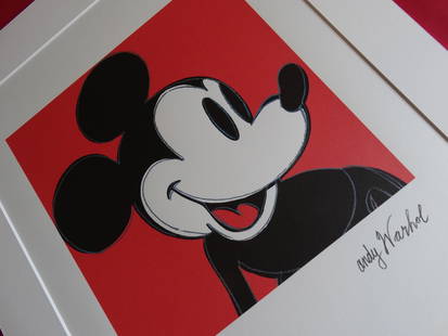 ANDY WARHOL, MICKEY MOUSE, SIGNED, NUMBERED: ANDY WARHOL , HAND NUMBERED,LIMITED PLATE SIGNED GRANO-LITHOGRAPH.FROM :1981/1986.PENCIL NUMBERED ON LEFT SIDE / 40 x 50 cm (19.7 x 15.75 inch),This lithograph was produced and pressed on quality