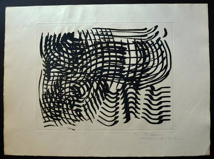 Hans Hartung, engraving, hand signed: Hans Hartung, engraving.Measures: 76 x 56.Dedicated to Joan Barbara the editor of the series.and signed by hand.