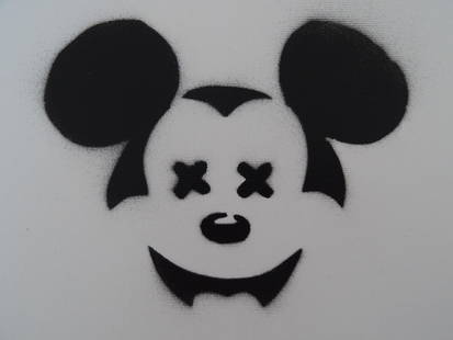 Banksy, spray graffiti art: Banksy, Dismaland, spray graffiti art, canvas, 29x21 cm