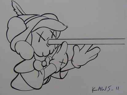 KAWS: KAWSKAWS marker pen drawing, 28x21.5cm Magnificent artwork attributed to KAWS. KAWS is with Andy Warhol or Roy Lichtenstein one of the best pop art artist.Very good condition