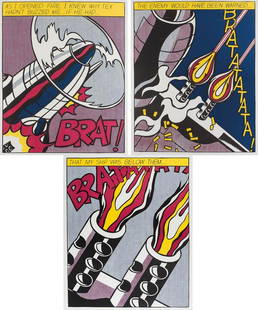 ROY LICHTENSTEIN As I Opened Fire (Triptych) , 1964: Triptych lithography full set of three offset lithograph in colors Roy Lichtenstein lithografies, very old- 1966. Roy Lichtenstein (1923-1997) As I opened fire (triptych) (Corlett App. 5)the complete