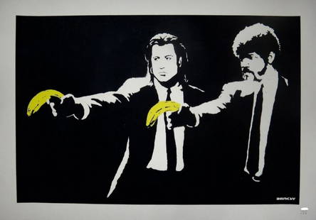 BANKSY "Pulp Fiction" SERIGRAPH: BANKSY "Pulp Fiction"This is a REAL SERIGRAPH (SCREEN PRINT).It is a reproduction of the legendary Banksy "Pulp Fiction" print in a limited edition of 150 only (numbered in pencil on right lower side