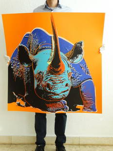 Andy Warhol Rhino: Andy Warhol (American, 1928-1987) Rhinocer, from 'Endangered Species'. Color serigraph dated to 1983,Silkscreen in colours, the work is very special, it has relief with diamond dust, printer's proof,