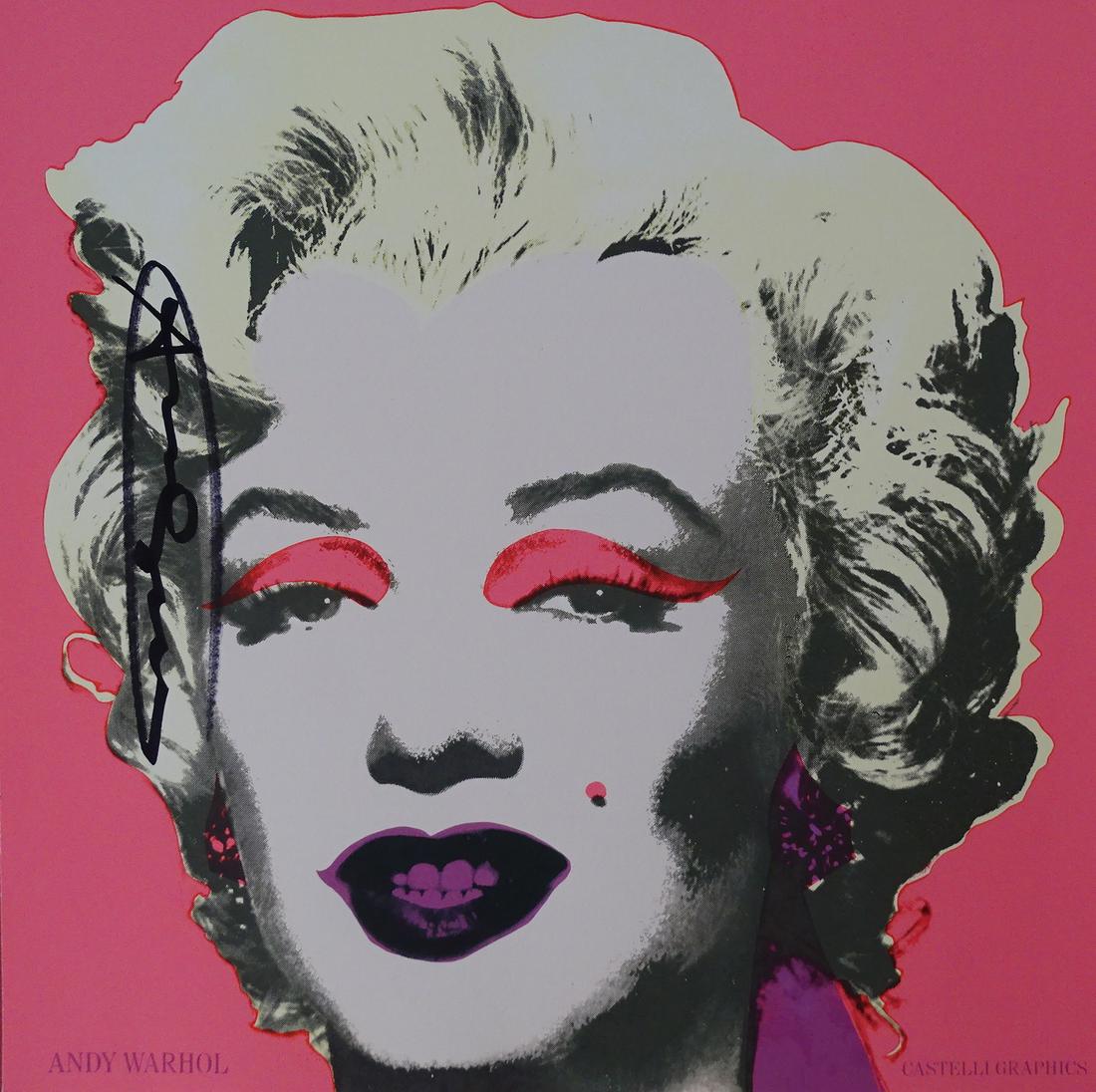 Andy Warhol - Marilyn, hand signed: Andy Warhol , (Announcement) 1981.Hand signed with black marker.Edition of Castelli Graphics, New York, 1981 Technique: Offset lithograph in colours, Marilyn Monroe on wove paper, the full sheet, with