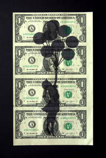 BANKSY - girl balloons Dismaland 2013: Author: Banksy.Title: Girl Balloons.Date: 2013.EdiciÃƒÂ³n: Single piece.Dimensions: Typical of banknotes (vertically).Base: Original American banknotes.Other: Mixed technique on 1 $ banknotes of
