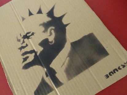 Banksy Dismaland, free art signed, numbered: This is Original drawing found item,from Dismaland exhibition Park in 2015.Drawing, Black acrylic on cardboard, stencilSigned by Banksy,Numbered with quote enjoy your free artPROVENANCEDismaland