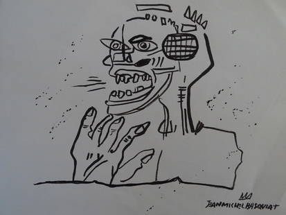 JEAN-MICHEL BASQUIAT: Jean-Michel Basquiat (attributed), ,drawing hand signed Jean-Michel Basquiat, paper size:ca 27.5x22 cm, Rives paper.