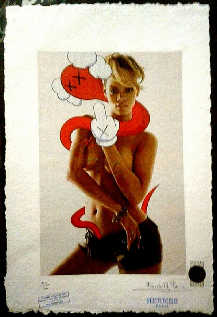 KAWS, Rihanna', by Fairchild Paris, Signed, limited: KAWS, Rihanna', limited edition, or Artist Proof print dependent binding on available stock. Published and printed by Fairchild Paris upon (bleached white), or (beautifully aged), handmade, French pap