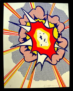 Roy Lichtenstein. Hand-signed 1967 explosion: Artist: Roy Lichtenstein.Title: Explosion.Year: 1967Lithograph color.Size: 56 x 43 cm.Hand signed