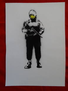 Banksy, spray graffiti art: Banksy, Dismaland, spray graffiti art, canvas, 29x21 cm