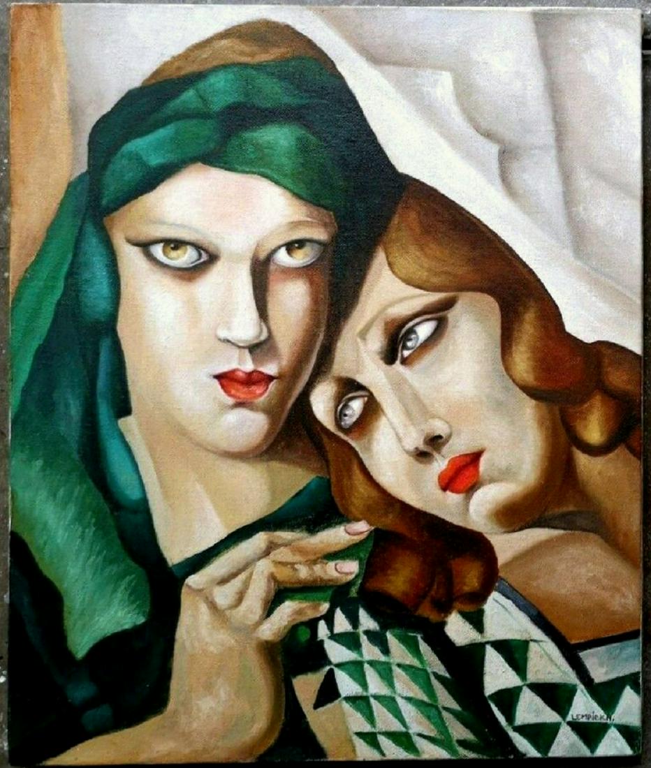 Tamara de Lempicka, Excellent hand painted oil on: Tamara de Lempicka, Attributed Excellent hand painted oil on canvas. Measures 60 x 60 cm
