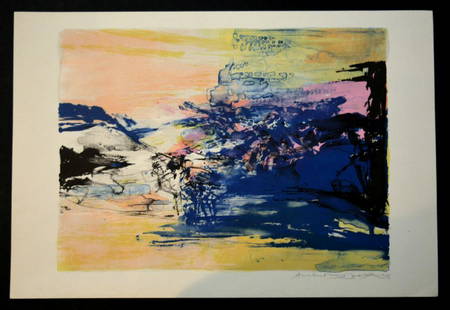 ZAO Wou-Ki. Lithography. Signed by hand. 1986: ZAO Wou-Ki.Lithography. Filigree Guarro.Sans titre, 1986.Ed. 81/100.38 x 56 cmÂ Signed by hand.Dedicated without numbering.